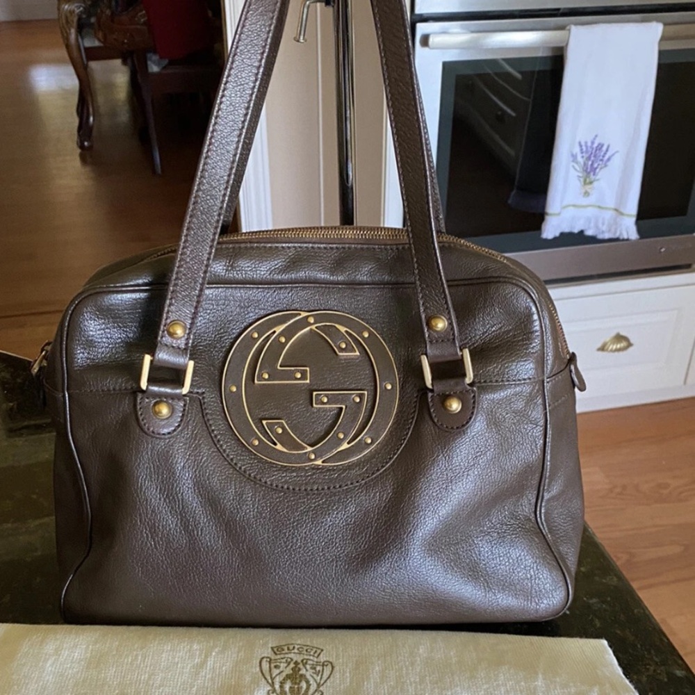Gucci Leather GG Leather Shoulder Bag Purse Brown